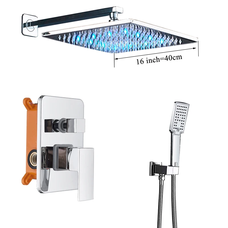 16inch Shower Set A Смеситель для ванной комнаты, хромированный светодиодный смеситель для душа, настенный смеситель для ванной, смеситель для ванной, душевой кран, душевой набор - Цвет: 16inch Shower Set A