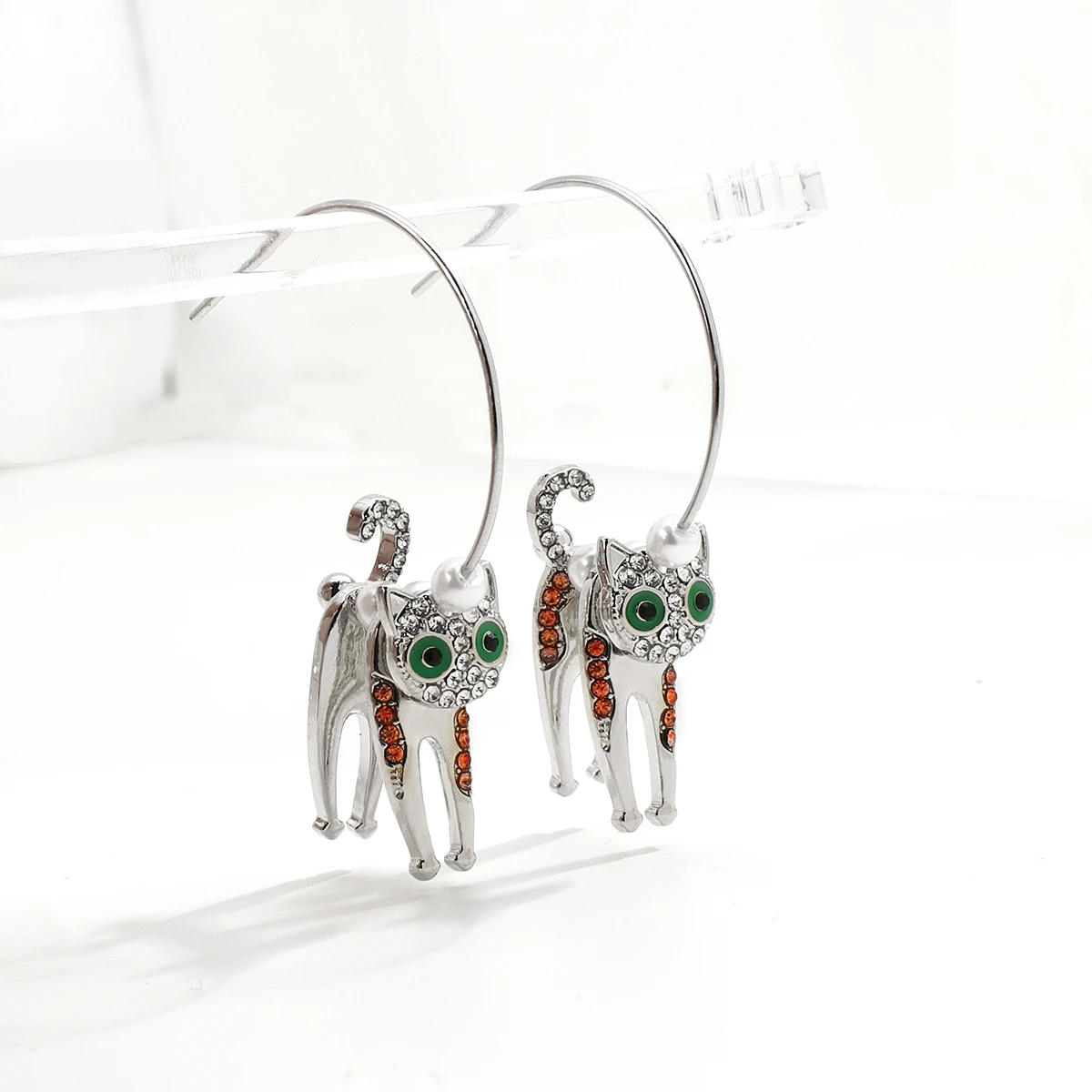

AMORCOME Fashion Unique Design Cute Rhinestone Cat Dangle Earrings For Women Lovely Animal Drop Earrings Korean Jewelry