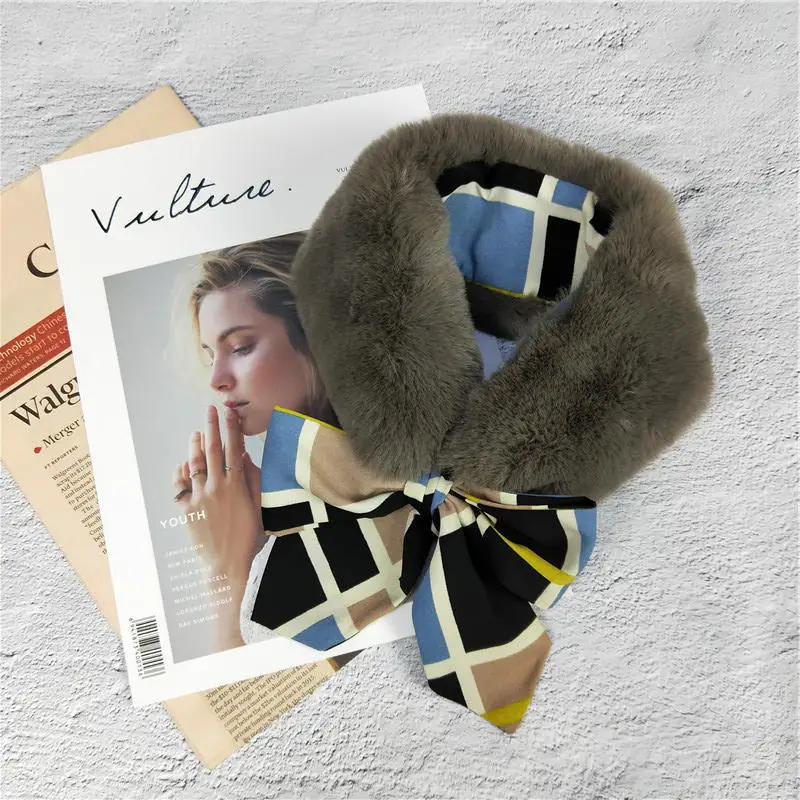 Зимние Модные женские туфли искусственный меховой шарф воротник с принтом плед