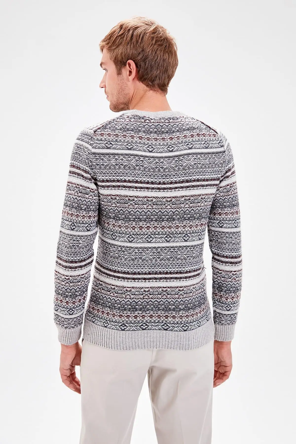 Мужской трикотажный свитер из жаккарда с воротником для велосипеда серый цвет