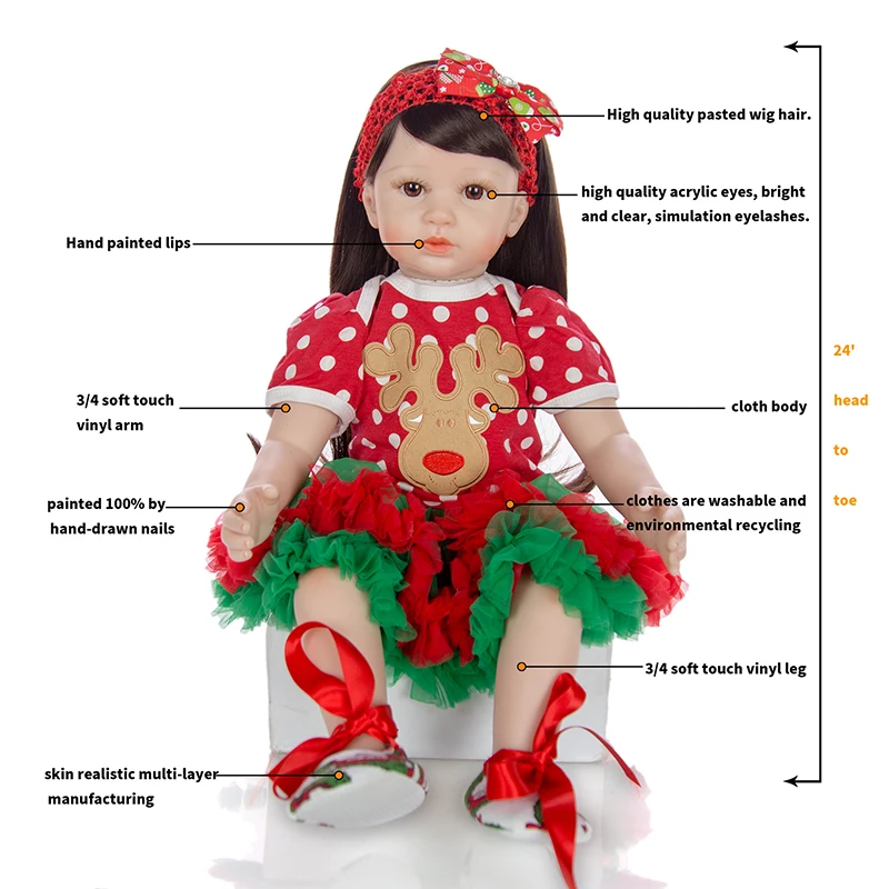 

Festive Clothing Reborn Dolls 60cm Bebe Doll Reborn Girl Toy For Children Cotton Body Lifelike Baby Dolls Birthday Xmas Gifts