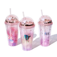 summer cute straw cup sealing cover double layer reusable with stars flash chip lid creative clouds eco friendly tumbler mug