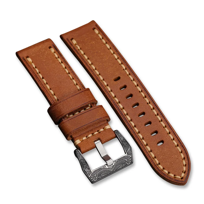 Genuine Leather Watch Strap 20mm 22mm 24mm 26mm Cowhide Watchband Belt High Quality Handmade Vintage Brown Army Green Wristband