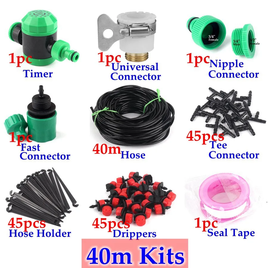 40m Timer Kits Новая система капельного орошения 40 м автоматическая система полива орошения сада таймер контроллер микро капельного полива наборы простота использования - Цвет: 40m Timer Kits
