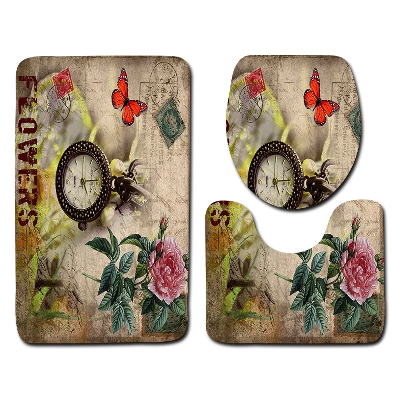 

Green Leaf Toilet Mat Set 3D Printing Pond Fish Color Painting Non-slip Floor Mat Bathroom Entrance Door Mat Set Carpet