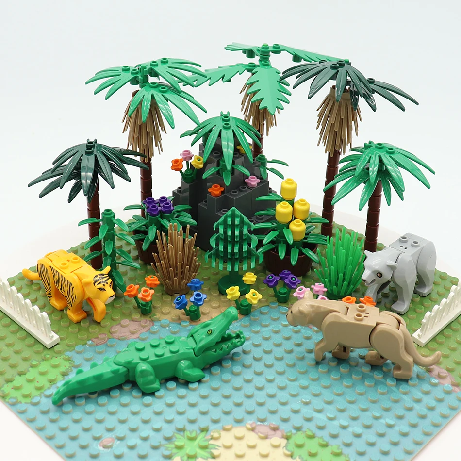 Городские аксессуары DIY кубики MOC цветок куст трава сосновые растения детские