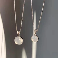 luxury silver plated white round moonstone pendant necklaces women fashion jewelry choker clavicle chain short charm necklace