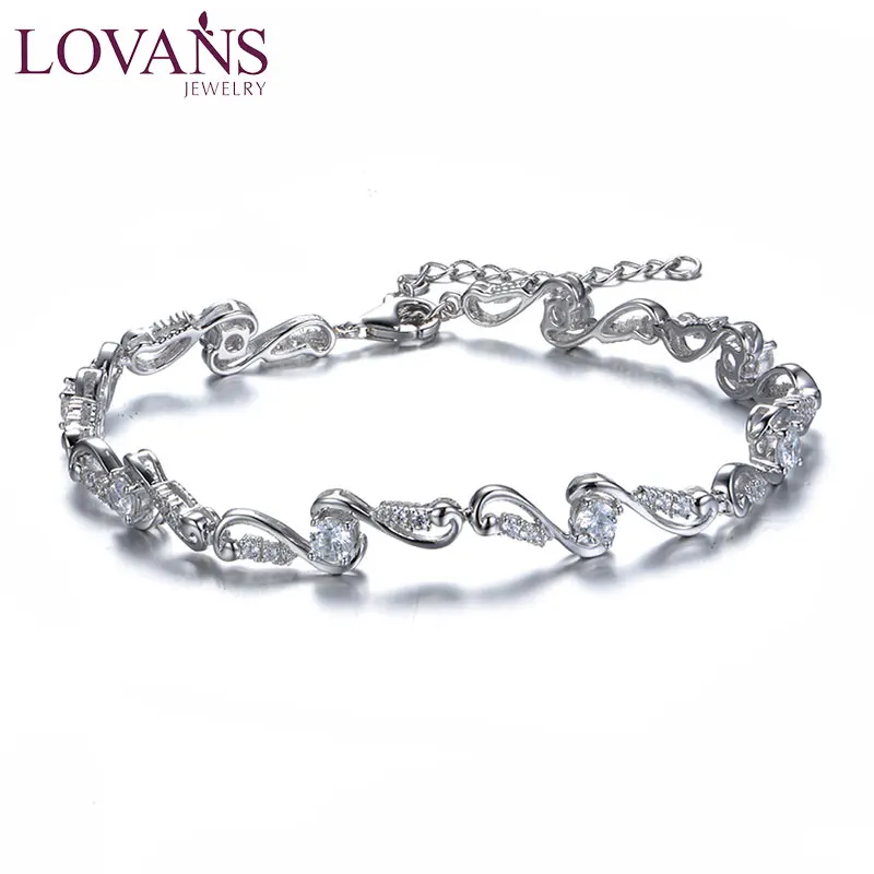 

Elegant 925 Silver Bracelets Women Bracelet Zircon Jewelry Chain Bracelets Love Gifts Wedding Birthday Christmas Mother's Day