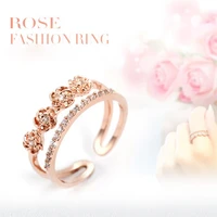 cute romantic rose gold engagement rings four rose flower finger ring band for lady girls shiny crystal party wedding ring gifts