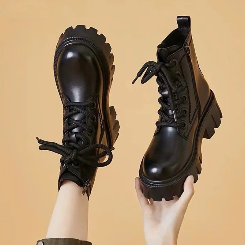 

Fashion Combat Boots For Women Brown Black Platform Boots Women Punk Gothic Shoes PU Leather Ankle Boots 2021 New Designer