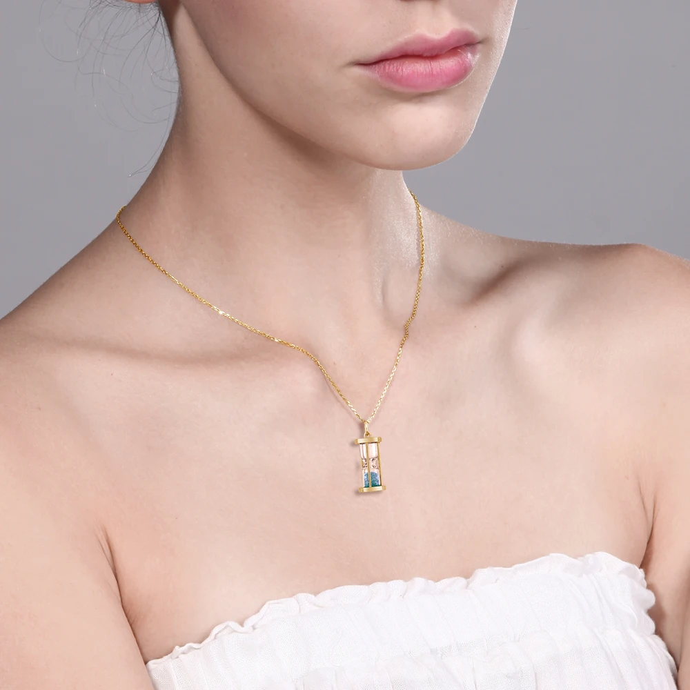 GemStoneKing 18k позолоченный серебряный кулон песочные часы с голубым топазом пыль 1" ожерелье цепочка для женщин