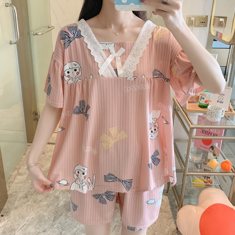 

New style Cartoon Pajama Set Short Sleeve Shorts Suit Pajamas for Women Pijama Sleepwear Homewear Pyjamas Summer Women Set