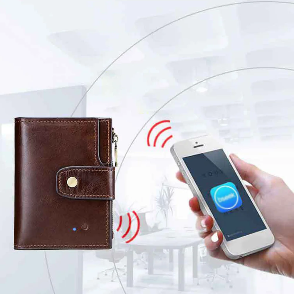 Мужчины искусственная кожа Умный кошелек Bluetooth Противоугонная молния складной gps локатор портмоне USB интерфейс большой емкости анти-потеря