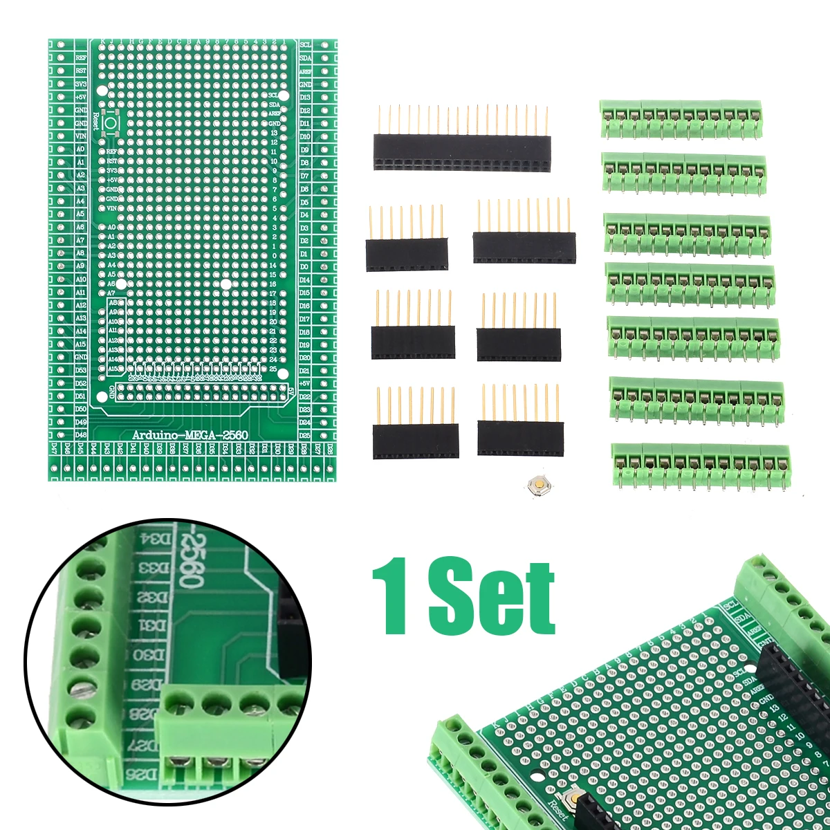 

1Set MEGA-2560 Prototype Screw Terminal Block Shield Board Female Header Sockets Kit Electronic Components Supplies