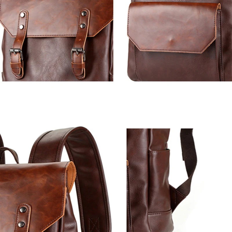 

Fashion Preppy Style Large Capacity Backpack Men Casual Travel Magnetic Buckle Shoulder Bag PU Leather High Quality Knapsack