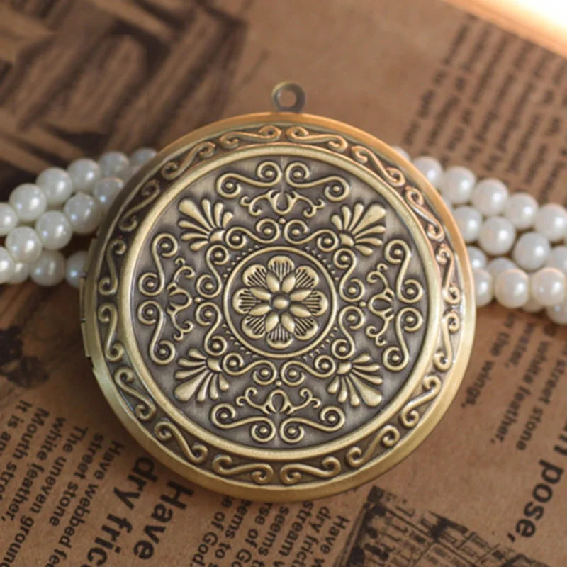 2pcs 40mm Vintage Metal Copper Round Flowers Carved Photo Locket Box Pendant Charms DIY Accessories for Jewelry Making Findings | Украшения