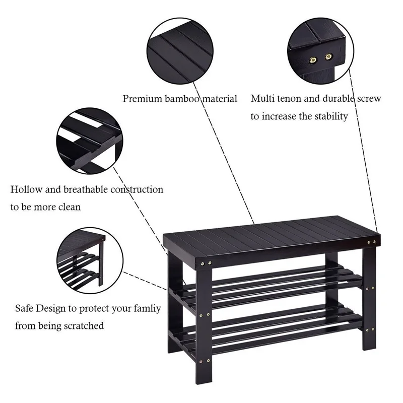 

3 Tiers Bamboo Bench Storage Shoe Shelf Modern High Quality Shoe Cabinet Rack Organizer HW66058