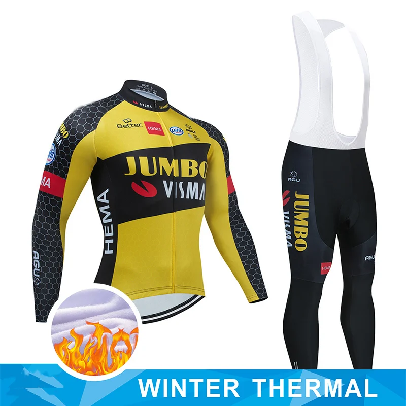 

2021 New 2021 Team JUMBO Winter Cycling Clothing 20D Gel Pants Set MTB Bike Jersey Thermal Fleece Bicycle Clothes Mens Cycling