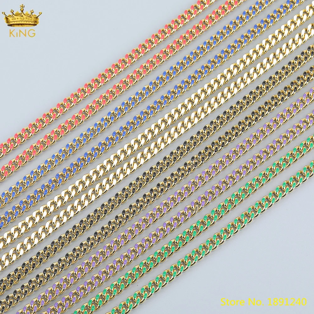 

5M/lot 8mm Rainbow Enamel Beads Rosary Chains Findings,Plated Gold Copper Wire Wrapped Handmade Chain For DIY Jewelry Making