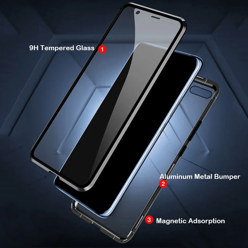 Магнитный чехол для huawei Honor V30 Play 3 Note 10 8 S, двусторонний стеклянный чехол, металлический бампер Nova 6SE V20 9X Pro 8X MAX чехол