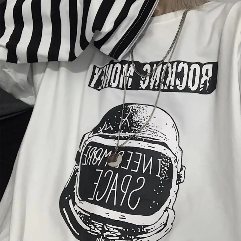 70% Hot Sell Women Stripes Patchwork Letters Print Blouse Fake Two Piece Oversized T-shirt