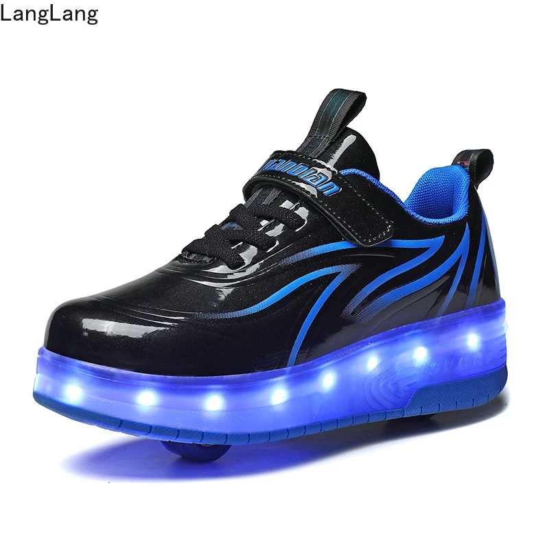 

HEELYS Fashion Boys USB Children Led Light Shoes Kids Sneakers TWO Wheels Roller Skate Glowing for Girls