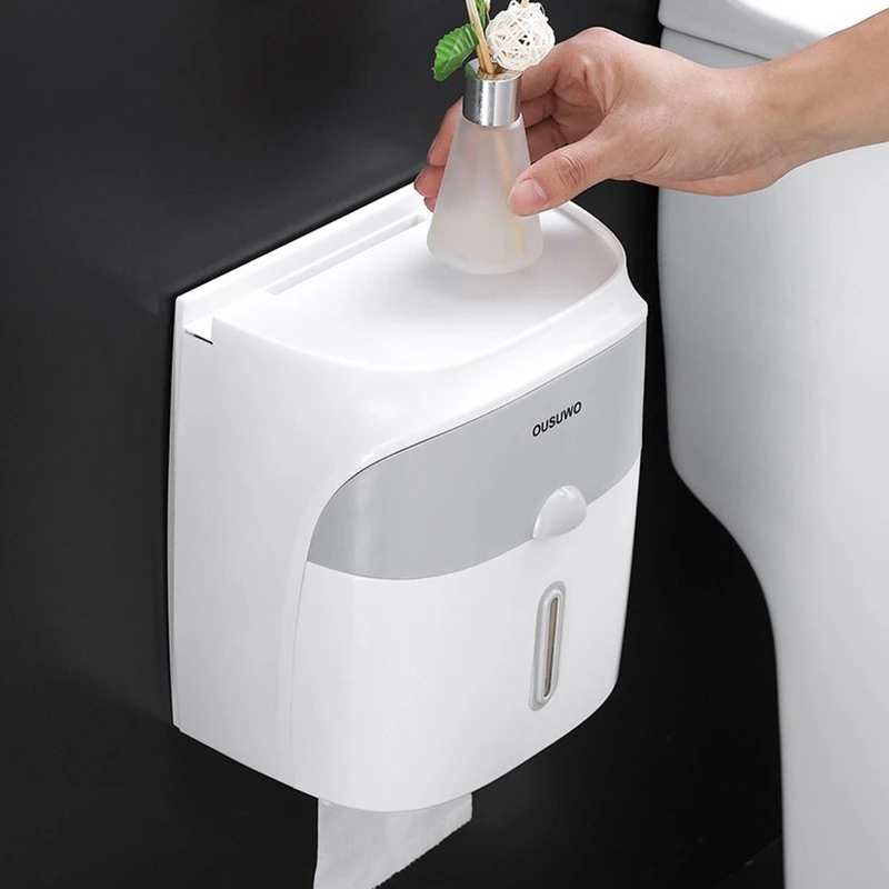 OUSUWO Waterproof Toilet Paper Holder Wall Mounted Bathroom Tissue Box Free-Punch Double-Layer Storage Rack Roll | Дом и сад