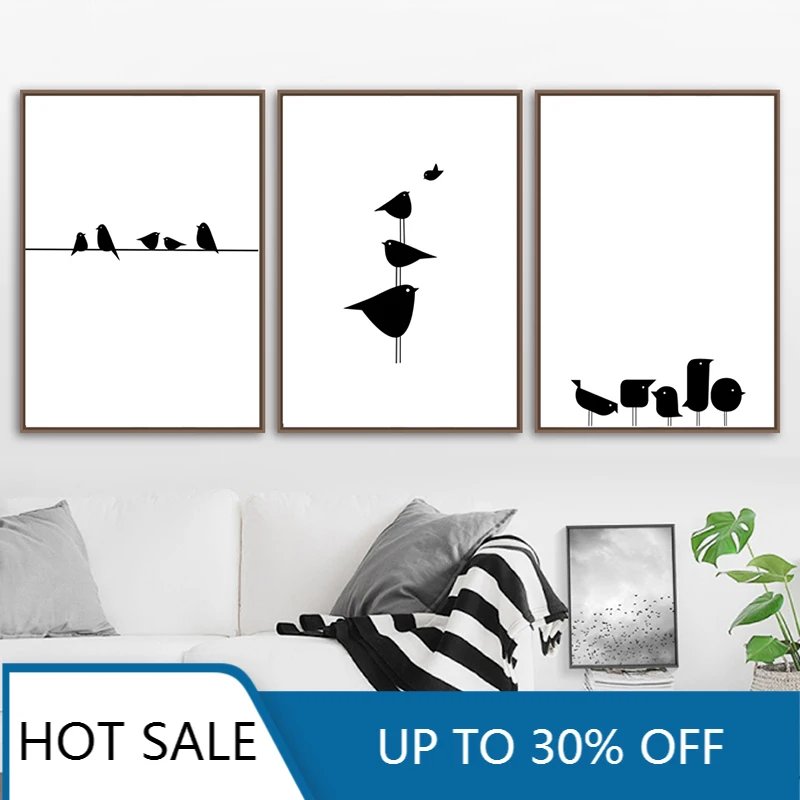 Настенная Картина на холсте постеры и принты черная белая птица линия