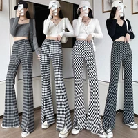 real shot chessboard grid loose casual sweatpants female 2021 new all match bell bottom pants mop pants fashion