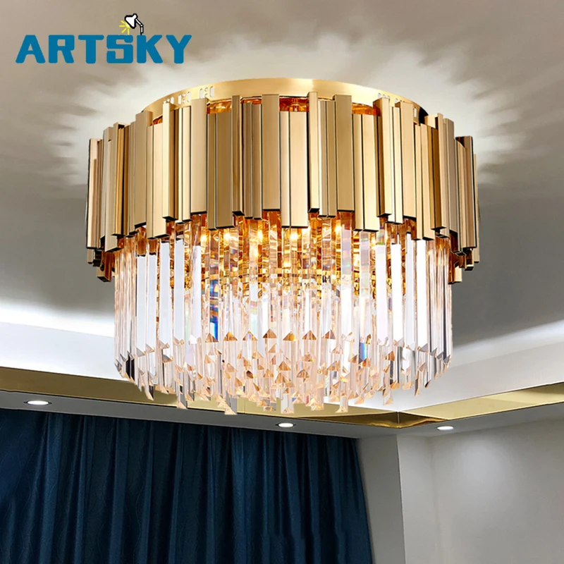 Роскошный современный круглый светодиодный светильник с кристаллами для