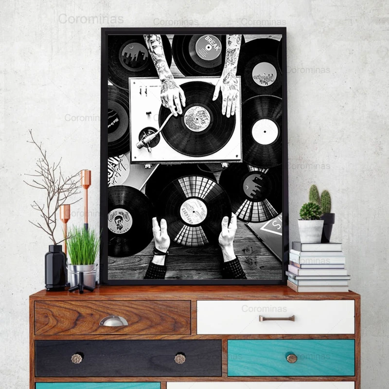 Vinyl Records Lovers Wall Art Canvas Painting Nordic Posters and Prints Vintage Photo Black White Picture Living Room Decoration