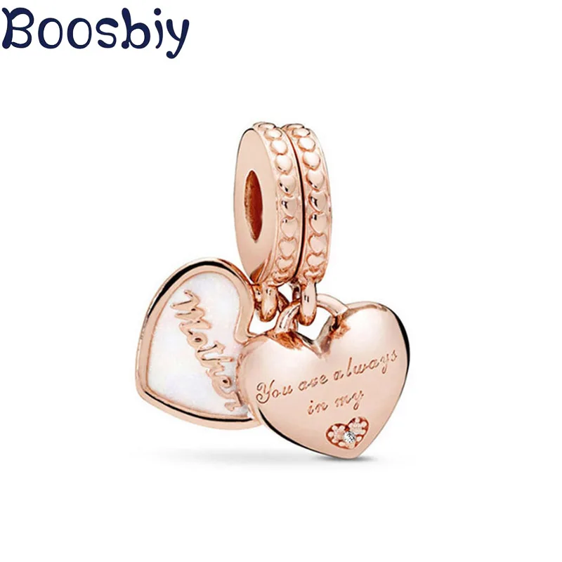 Boosbiy, 2 шт., розовое золото, для мамы и дочки, в форме сердца, подвески, подходят для браслетов Pandora, ожерелье для женщин, сделай сам, изготовление ювелирных изделий, лидер продаж