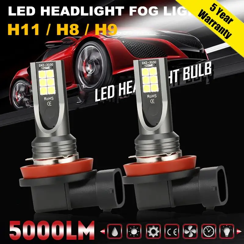 

2Pcs H8 H9 H11 LED Car Headlight H1 H3 H4 H7 9005 9006 1156 Car CSP LED Fog Headlight Bulbs Auto Fog Lamp Day Running Light