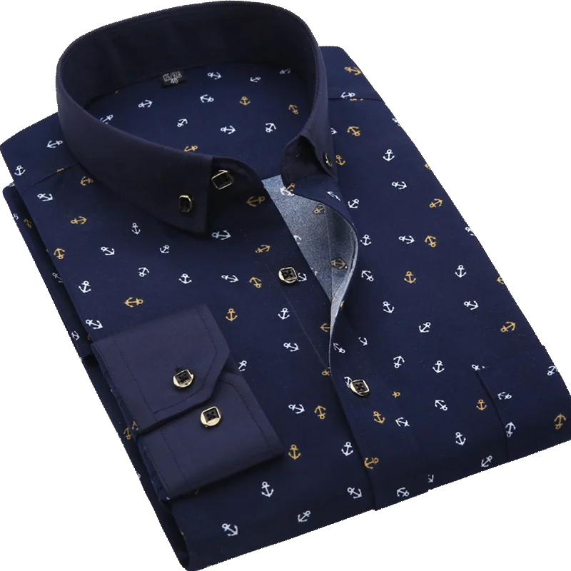 

Men Shirt Long Sleeve Floral Printing Plaid Fashion Pocket Casual Shirts 100% Polyester Soft Comfortable Thin Men Dress Shirt