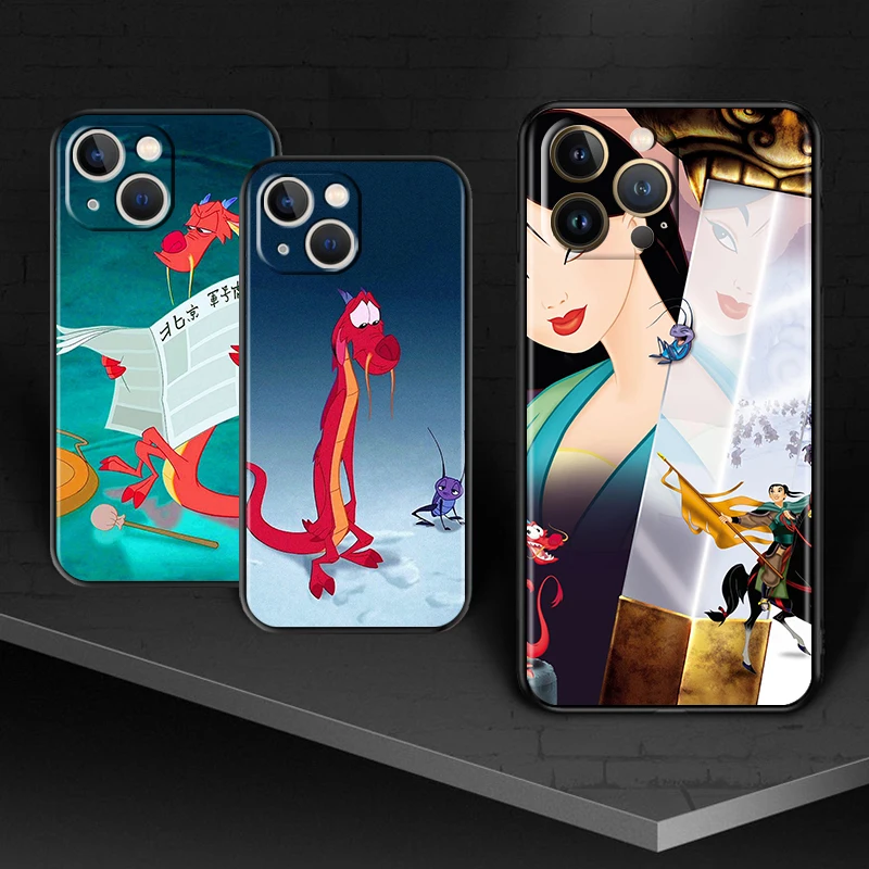 

Phone Case For Apple iPhone 13 12 11 SE XS XR X 7 8 6 mini Plus Pro MAX 2020 Anime cartoon Mulan Black Silicone Cover