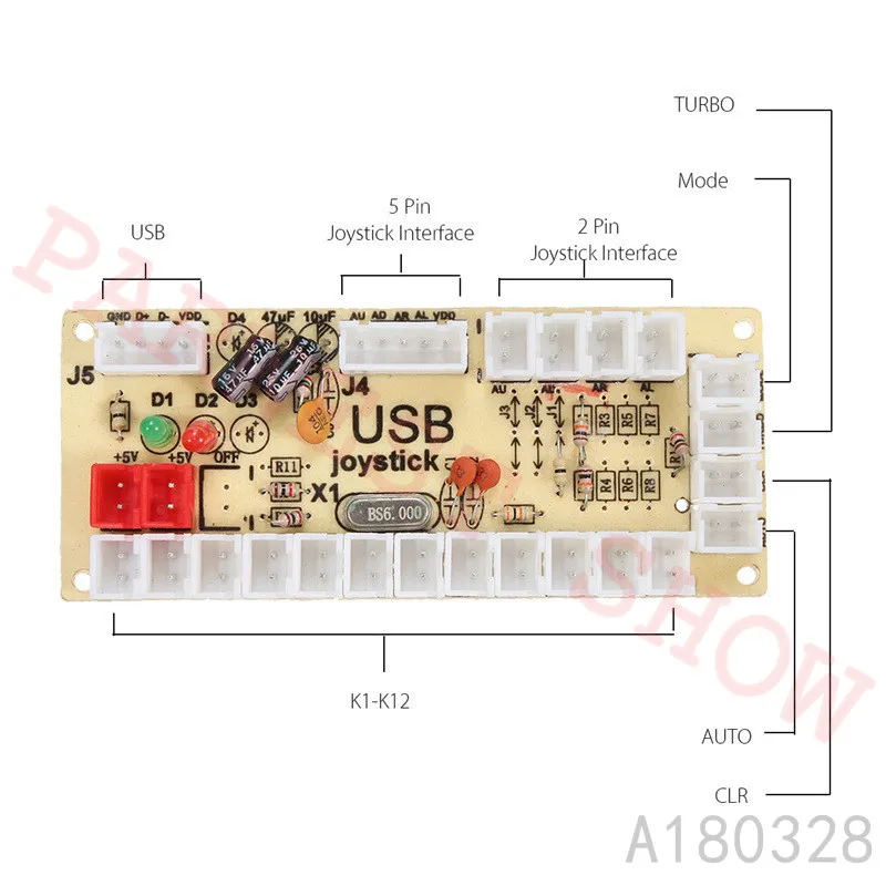 Нулевая задержка DIY аркадная часть USB управления энкодером для rapsberry PI и ПК с аркадной светодиодная кнопка и 5-контактный Хрустальный шариковый джойстик