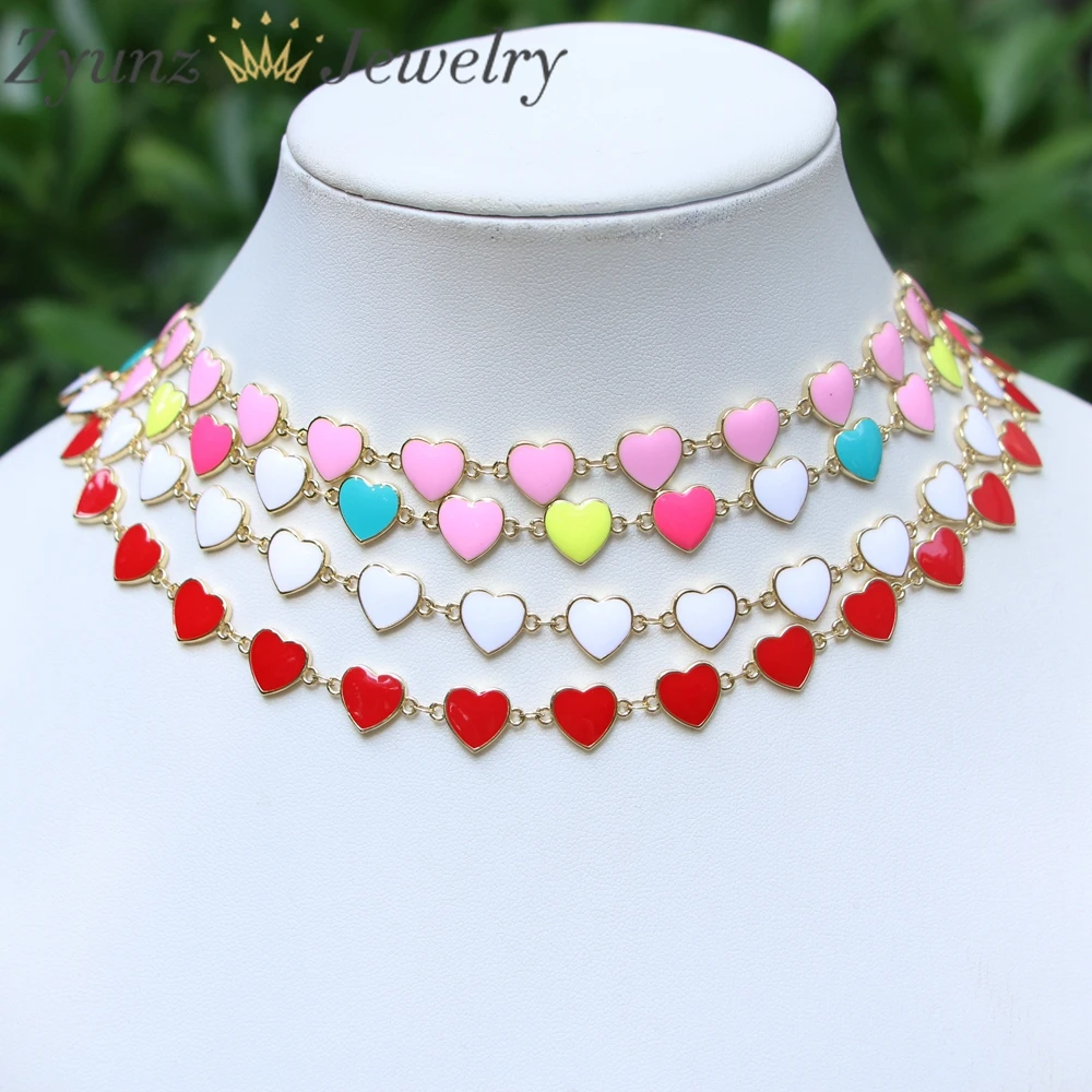 

4PCS, Charm Rainbow Enamel Heart Star Necklace For Women Gold Jewelry Bohemian Smiley Face Link Bead Chain Choker for Lover Gift