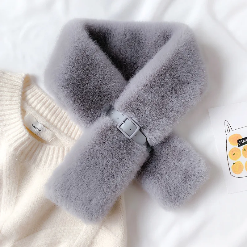 

2020 winter warm faux fur women scarf with button thicked snood scarf female neckchife foulard femme pashmina