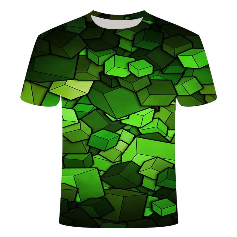 

2021 summer new 3D T-shirt men's short-sleeved men's and women's plaid casual