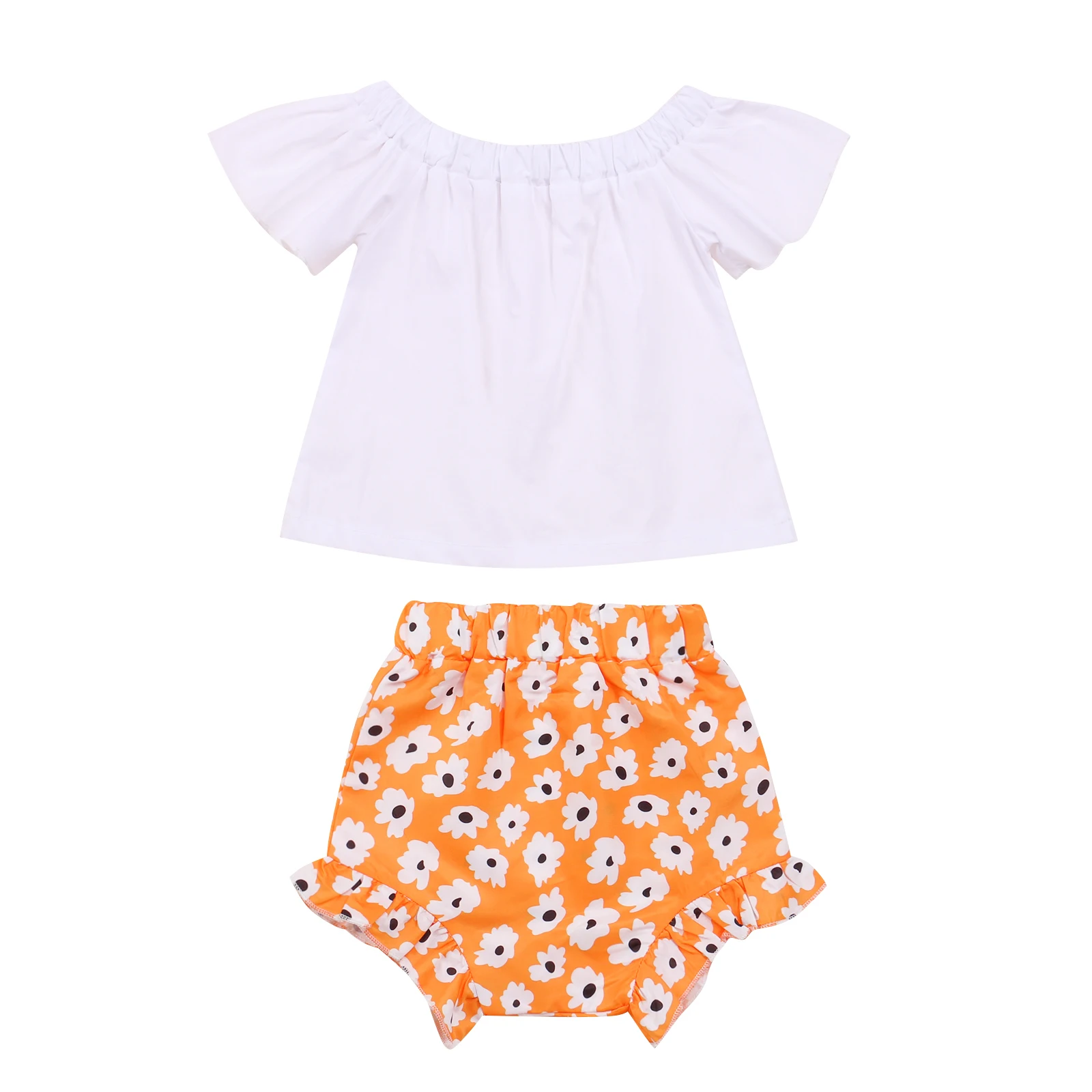 

Baby Girls Cotton Floral Print High Waist Version Sweet Style Summer Clothing Off Shoulder T-Shirt + Shorts 6 Months-3Years Cute