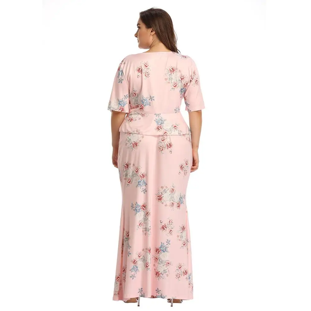 

Chiffon Elgant Dress Flower Printed Two Pcs Split Hollow Out Slim Plus Size 4XL Elegant Big Swing Dress Oversize Vintagte Wea