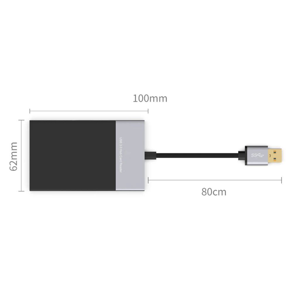 

6 In 1 Multi Memory Card Reader ABS Aluminum Alloy Shell PVC Wire Reader USB 3.0 2 Port HUB High Speed Adapter For XQD CF SD TF