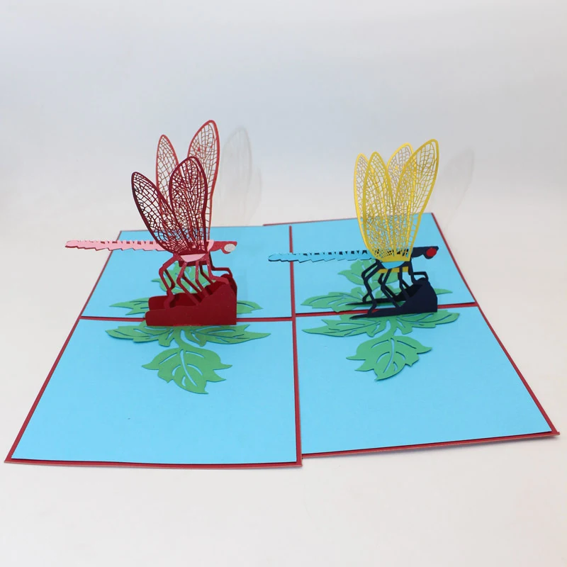 3D лазерная резка ручной работы красный желтый крыло Стрекоза бумага