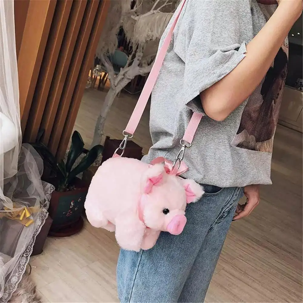 

Cute Fluffy Bag Women Cartoon Pig Sling Bag Fluffy Animal Crossbody Bag Shoulder Bag Fur Soft Strip Bag Plush backpack