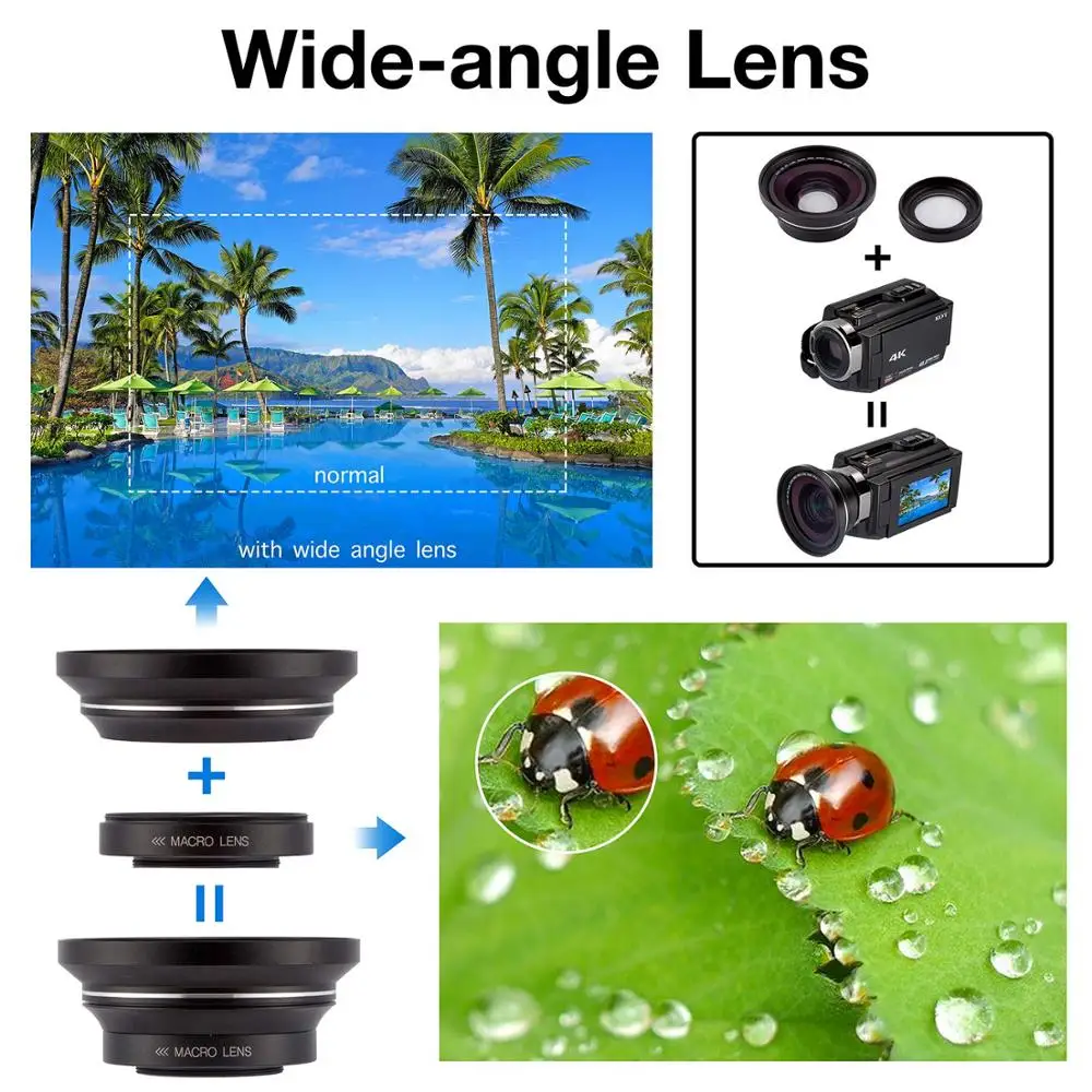 Видеокамера 4K видеокамера цифровая 3 0 дюймовый сенсорный экран ночное видение Wi