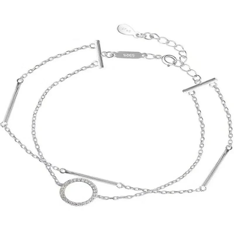 925 Стерлинговое серебро двойной круговой геометрический браслет женский письмо