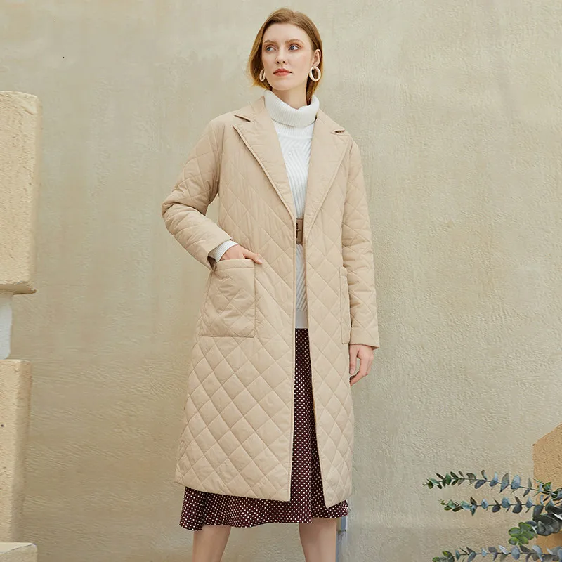 

Модное длинное пальто, женские зимние парки, клетчатая подкладка, халат, куртка с глубоким V-образным вырезом и поясом, верхняя одежда, осенн...