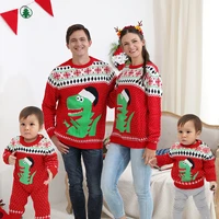winter family christmas matching suits green dinosaur knitted mother father sweatershirtbaby sweater romper 4pcs clothes outfit