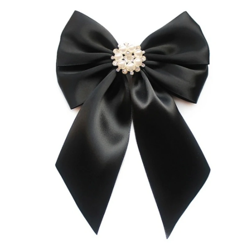 

Women Vintage Elegant Pre-Tied Neck Tie Brooch Imitation Pearl Jewelry Collar Ribbon Bow Tie Corsage