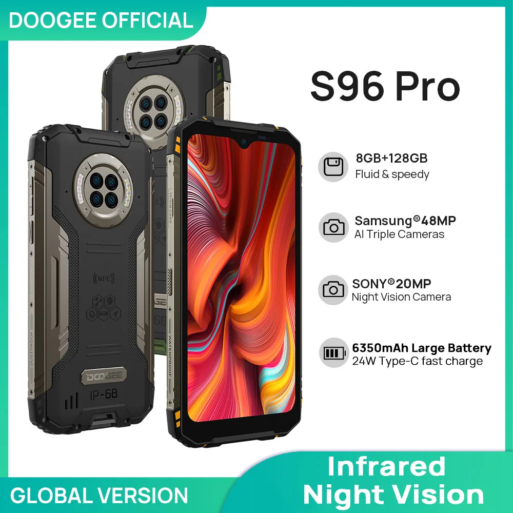 DOOGEE S96 Pro mobile phone Smartphone 48MP Round Quad Camera 20MP Infrared Night Vision Helio G90 Octa Core 8GB+128GB 6350mAh